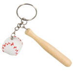 Wooden Bat And Ball Keychain