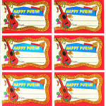 GLITTER HAPPY PURIM STICKERS GUITAR, 2 Sheets/pk